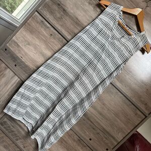 GAP Black Cream Striped Sleeveless Linen Dress w/ Pockets Women's L Great Prewor